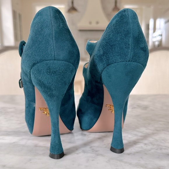 Prada suede teal double strap shoe 37 - Picture 9 of 14